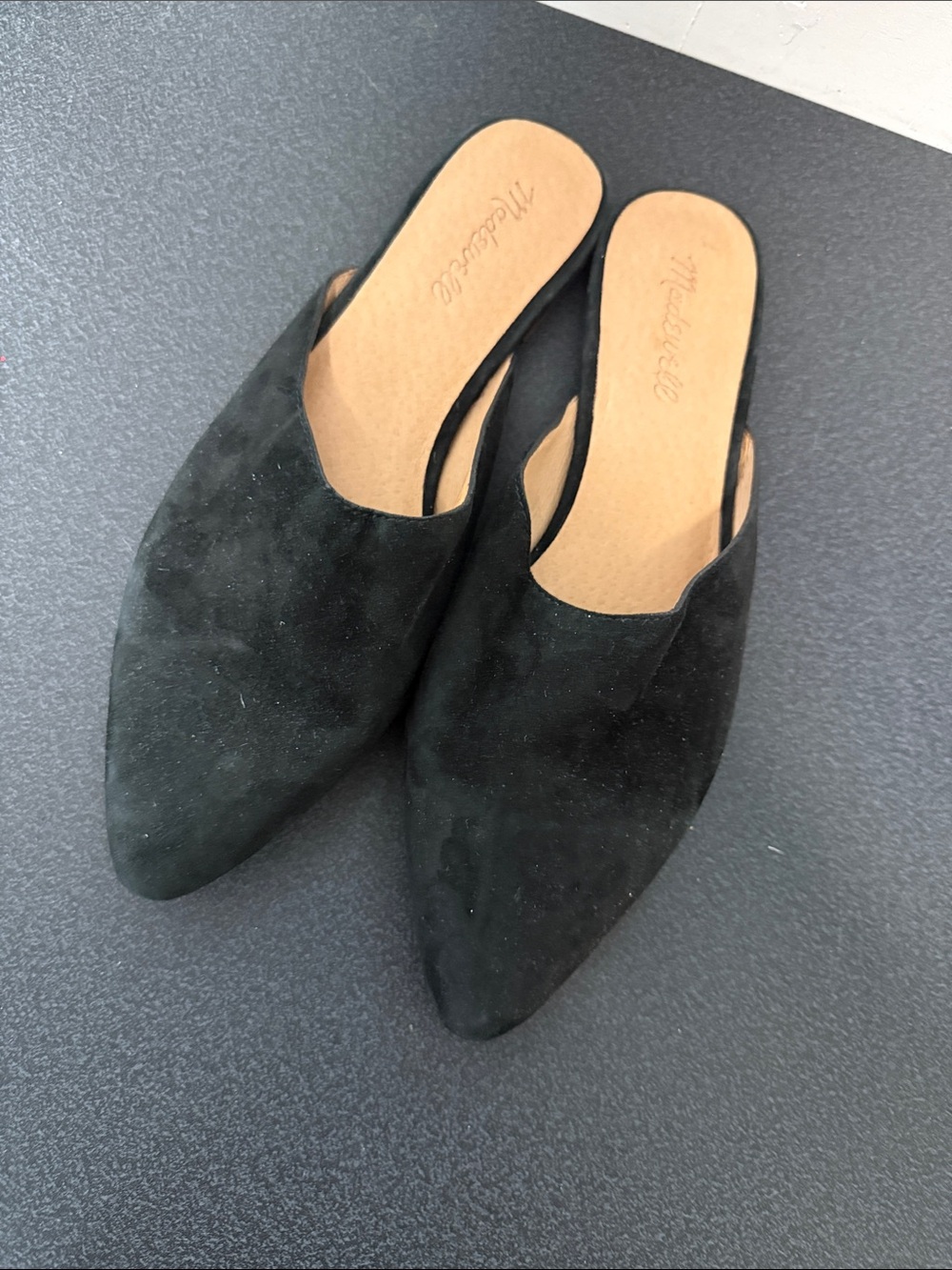 Madewell Black Pointed-Toe Suede Slip-On Mules